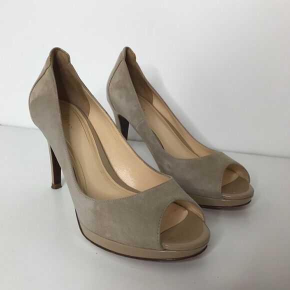 Cole Haan Sz 9 peep toe platform pumps suede cream - Picture 1 of 8